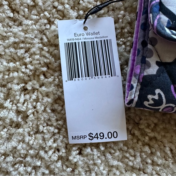 Vera Bradley Euro Wallet in Mimosa Medallion Black and Purple Patterned Wallet - Picture 2 of 7